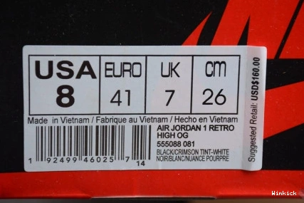 JORDAN HIGH OG 'CRIMSON 1 RETRO AIR TINT' 555088-081 0810
